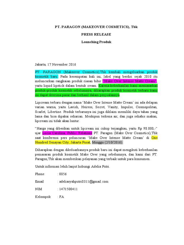 Contoh press release pdf