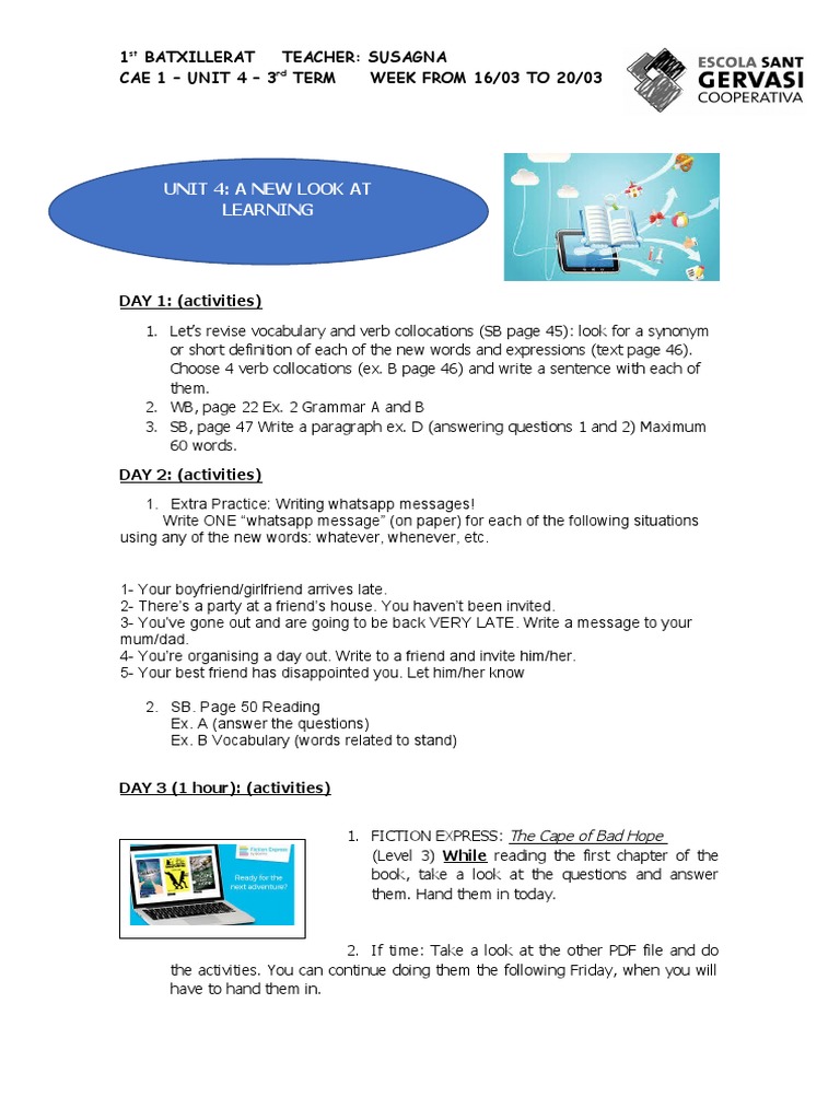 CONFINEMENT TASKS 16 MARCH TO 20 MARCH 2nd Batxillerat | PDF