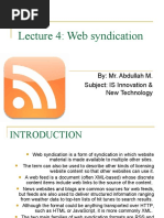 Lecture 4: Web Syndication: By: Mr. Abdullah M. Subject: IS Innovation & New Technology