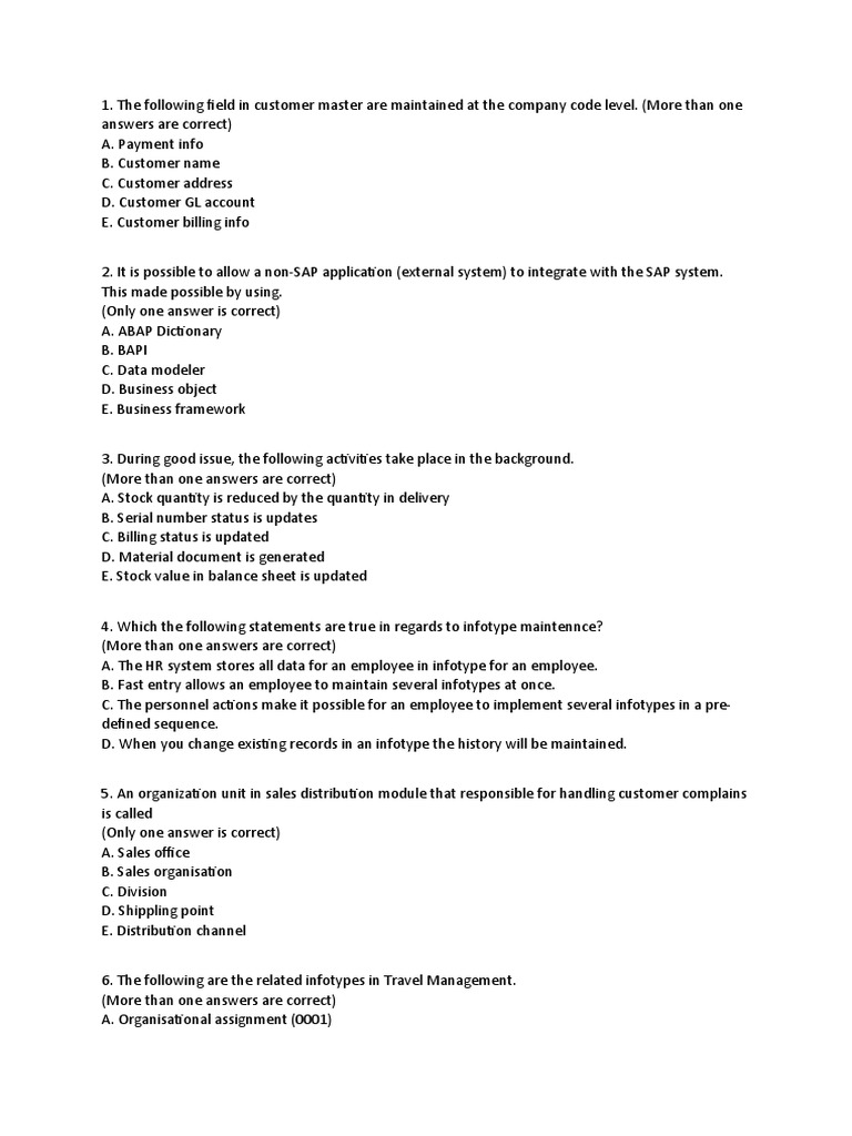 SAP Certification Exam Sample Questions | PDF | Invoice | Receipt