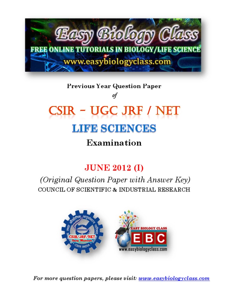 CSIR NET Life Sciences June 2012 Question Paper With Answer Key Solved PDF PDF Academia