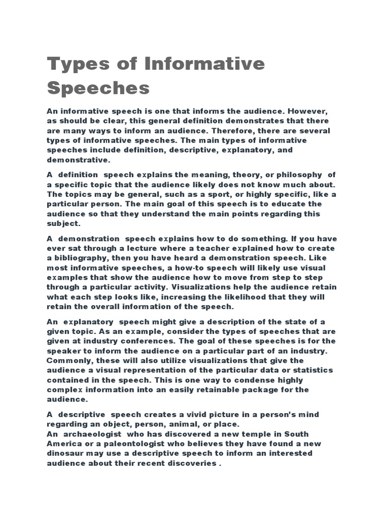 Types of Informative Speeches | PDF | Concept | Information