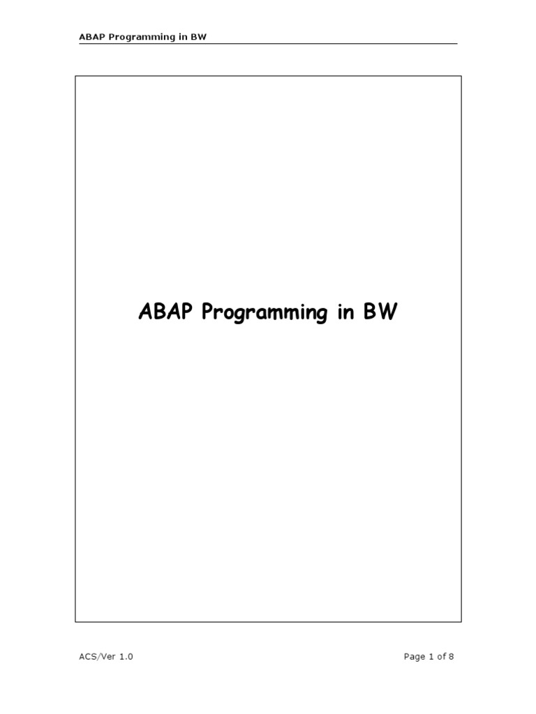 Best Practices for ABAP in BW | PDF