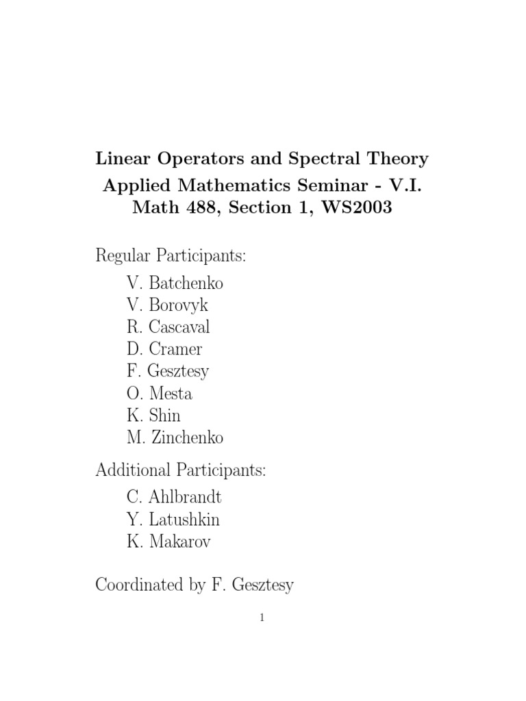 (MATH488) - Linear Operators and Spectral Theory (2003) PDF | PDF ...