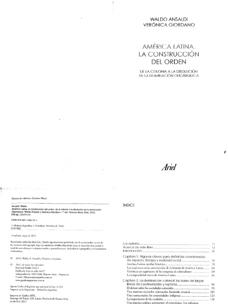 Ansaldi Giordano America Latina La Construccion Del Orden Tomo 1 PDF PDF