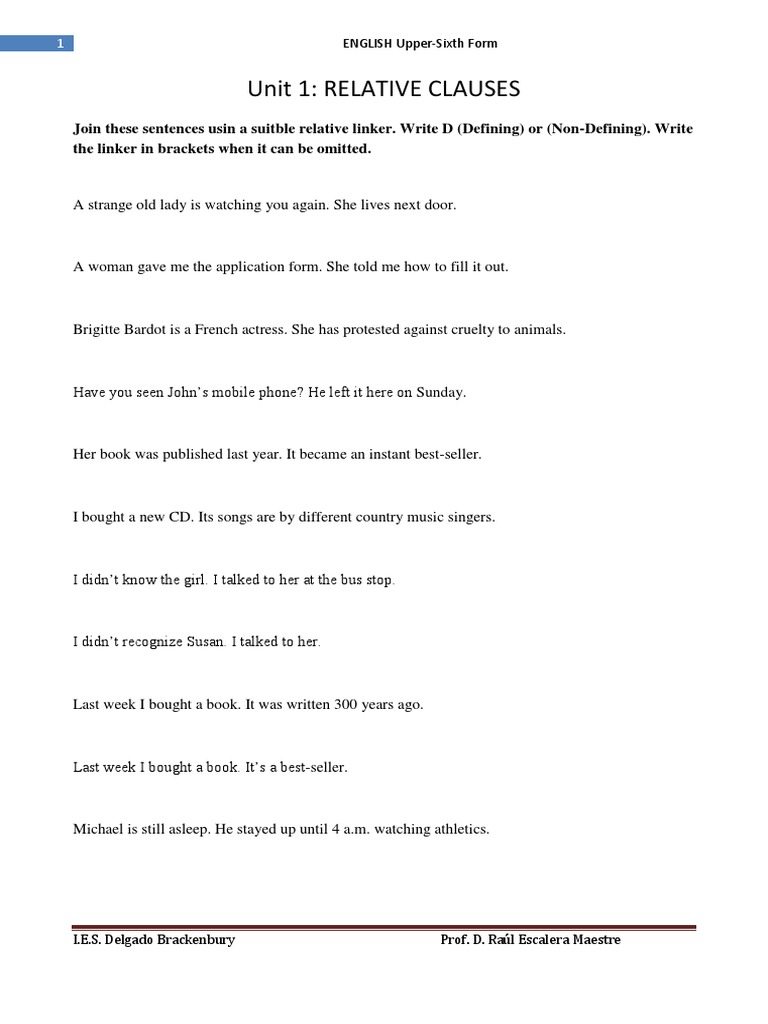 Relative Clauses Practice Exercises | PDF