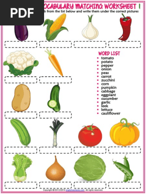 vegetables vocabulary esl matching exercise worksheets for kids pdf vegetables vegan cuisine