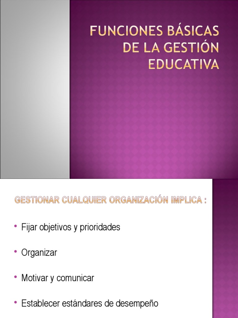 Funciones y objetivos en gestión educativa | PDF | Toma de decisiones ...