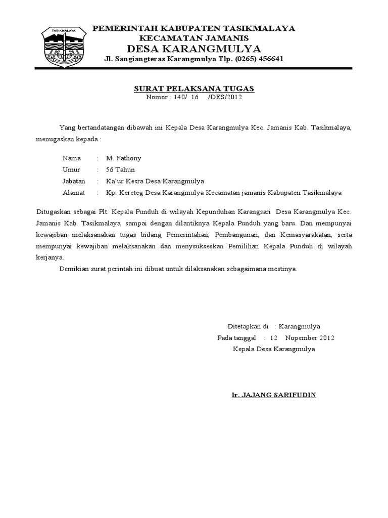 Contoh Surat Tugas