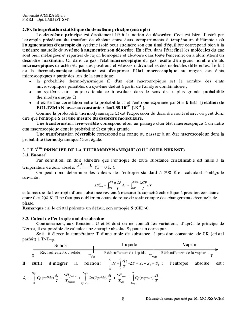 CHAPITRE IV 2eme Principe de La Thermodynamique PDF | PDF | Transfert ...