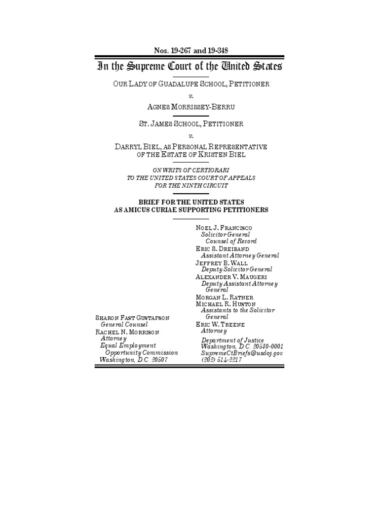 Our Lady of Guadalupe School v. MorrisseyBerru, U.S. Amicus Brief