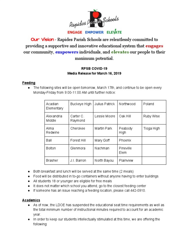 Rapides Parish School Board COVID19 Information PDF Standardized