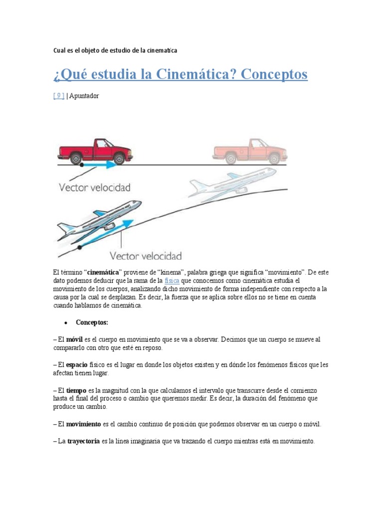 Cual es el objeto de estudio de la cinematica Cinemática