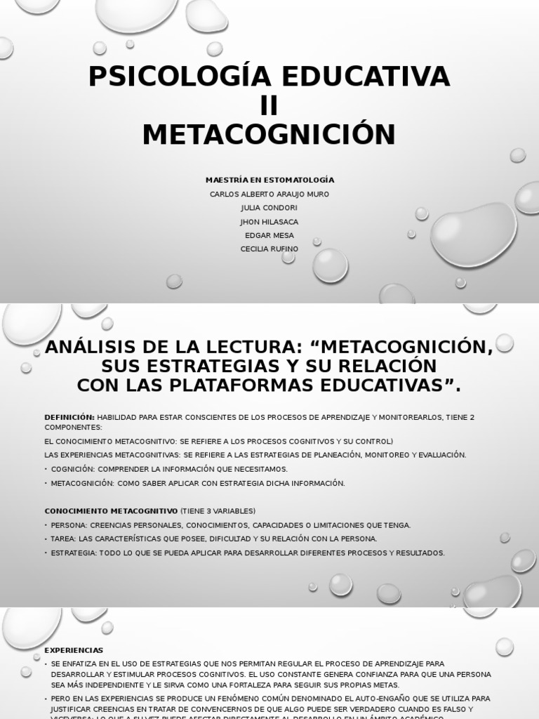 Metacognición en Educación Estomatológica | PDF | Teoria de la mente ...