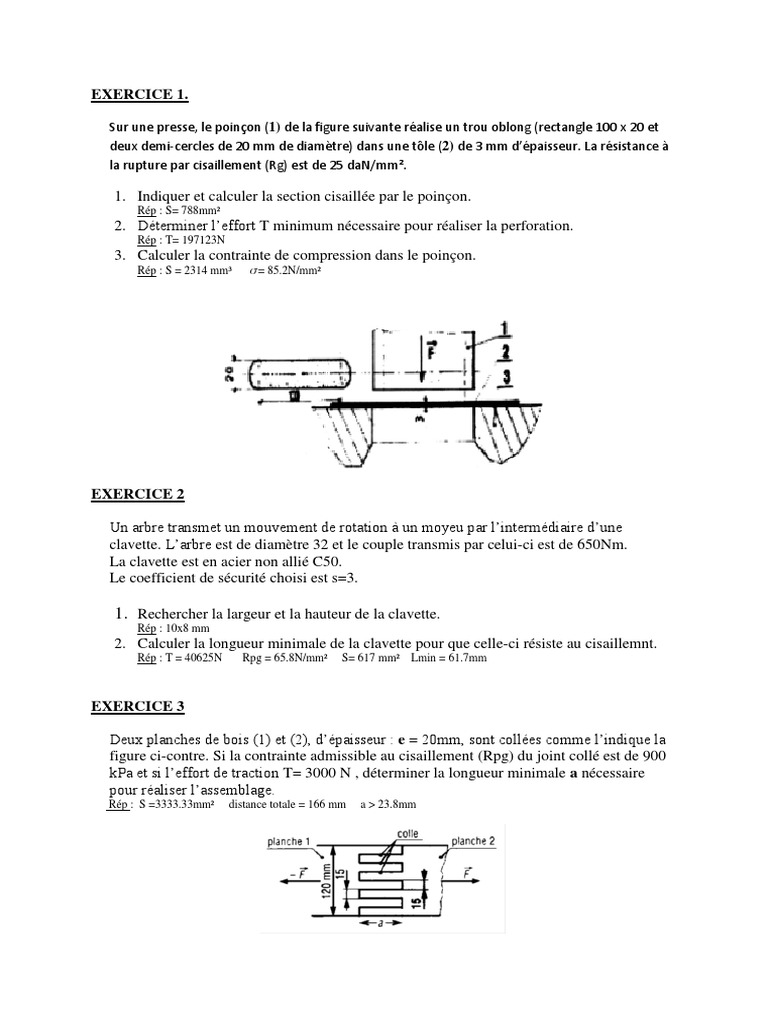 Exercices sur le cisaillement en RDM | PDF | Contrainte de cisaillement ...