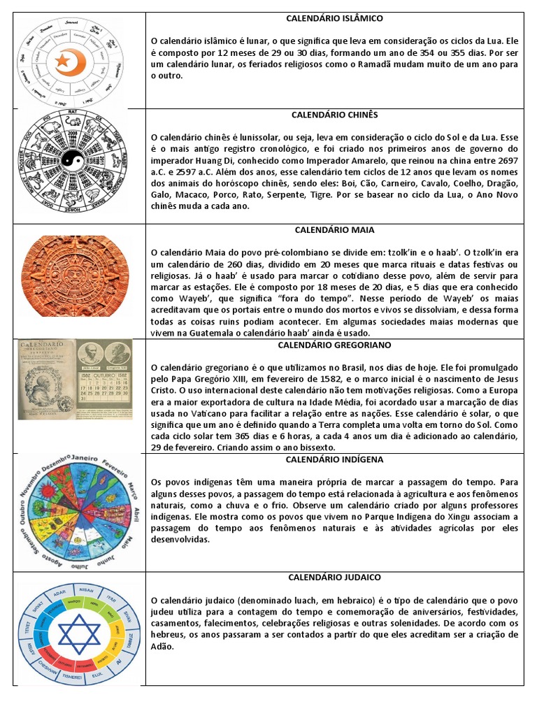 Tipos de Calendários Culturais | PDF | Calendário | Ano