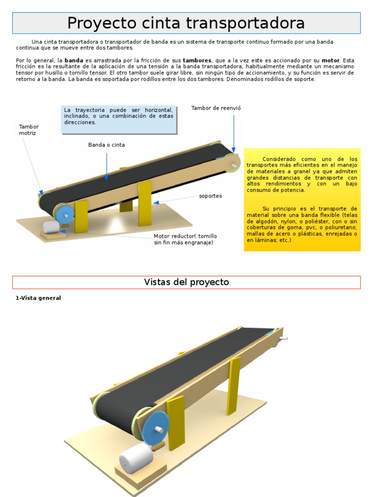 Proyecto Cinta Transportadora Taller 1eso Excelente Con Planos PDF | | Ingeniería mecánica | manufacturados