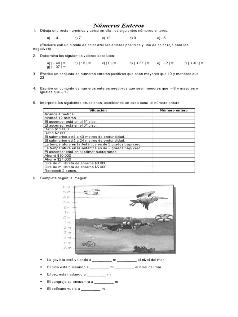 Ejercicios de Números Enteros | PDF | Entero | Enseñanza de matemática