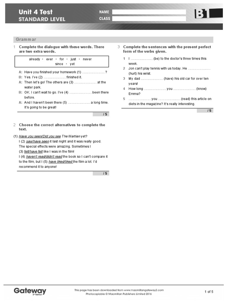 English Class B1 Unit 4 Test