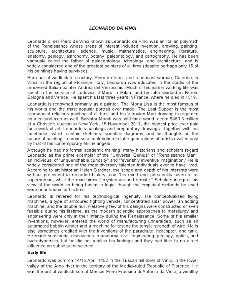Leonardo Da Vinci PDF Leonardo Da Vinci Paintings