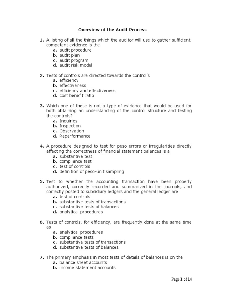 Audit Process Overview and Tests | PDF | Financial Audit | Internal Control