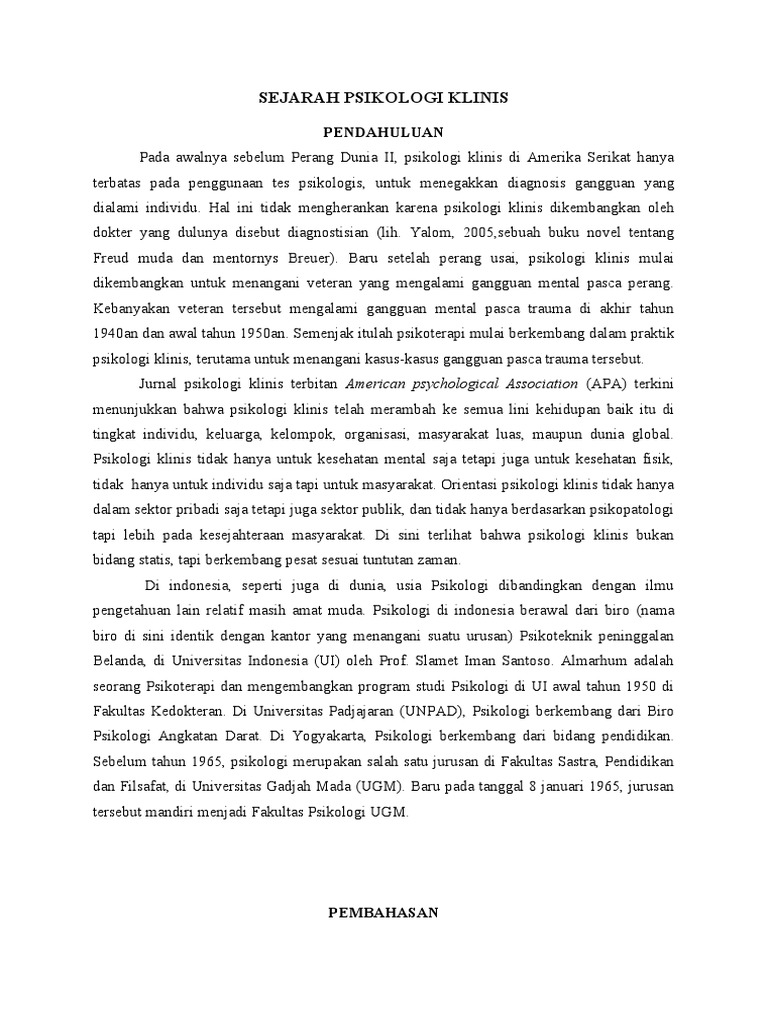 Sejarah Psikologi Klinis di Indonesia | PDF