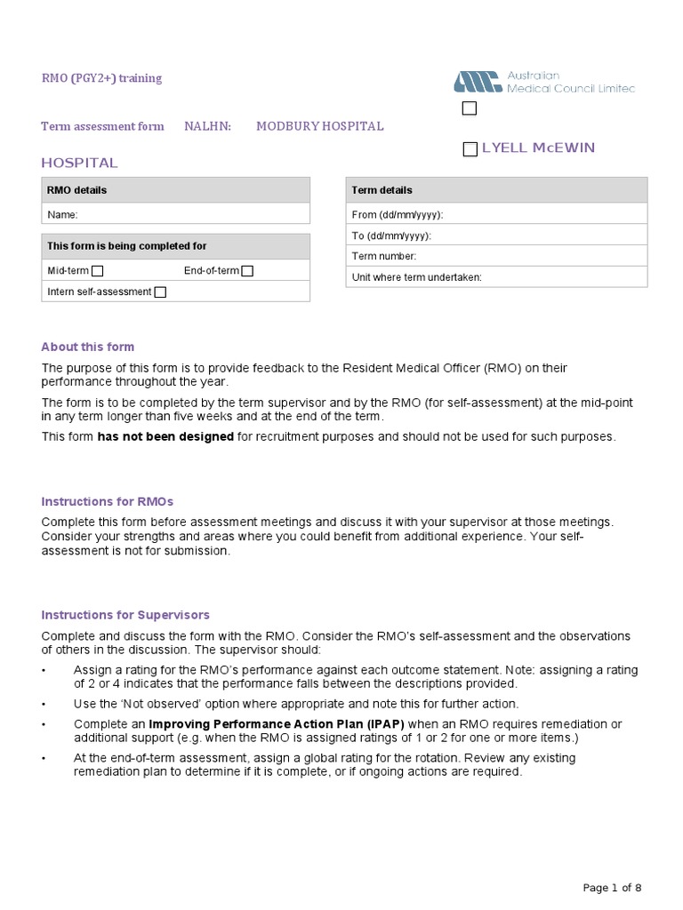 RMO Training Assessment Form | PDF | Health Care | Comorbidity