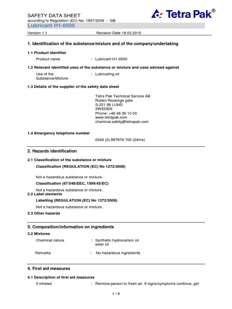 Lubricant H10500 PDF Dangerous Goods Toxicity