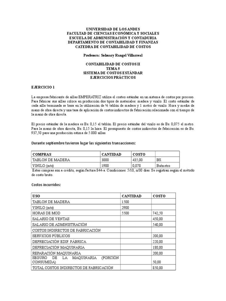 Ejercicios de Costos de Producción | PDF | Costo | Inventario