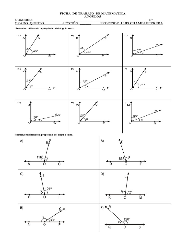 Ficha de Trabajo Angulos | PDF