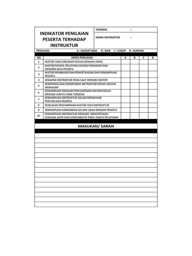 Indikator Penilaian Performa Instruktur | PDF | Karier & Perkembangan ...