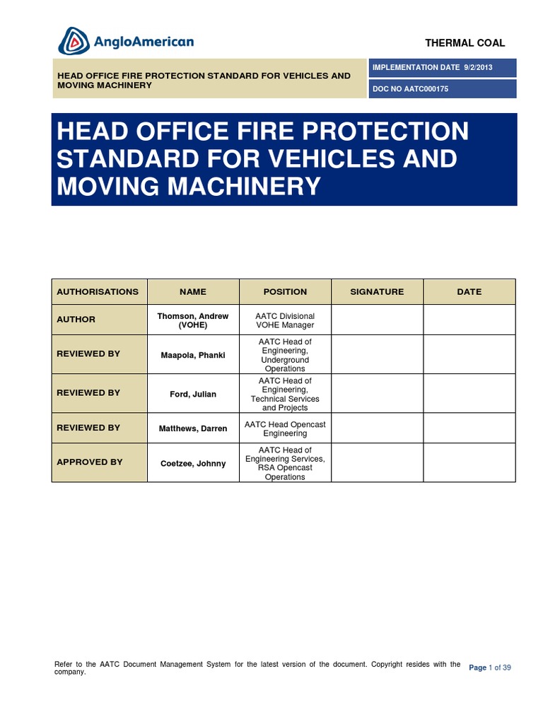 Fire Protection Standard For Vehicles and Moving Machinery | PDF ...