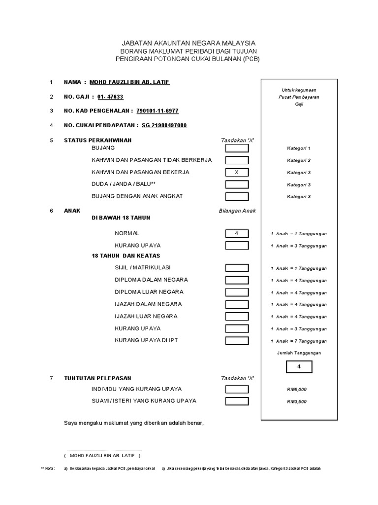 Lampiran A6 Borang Mengemas Kini Maklumat Peribadi Bagi Tujuan