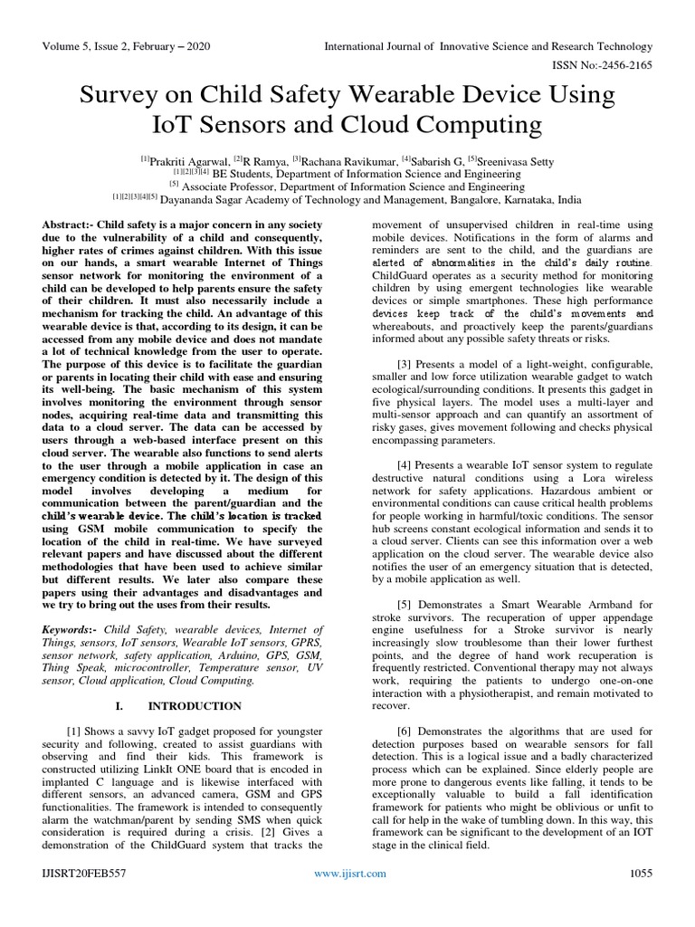 Survey On Child Safety Wearable Device Using IoT Sensors and Cloud