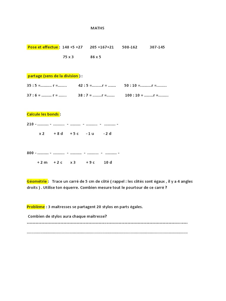 Exercices de maths pour élèves | PDF