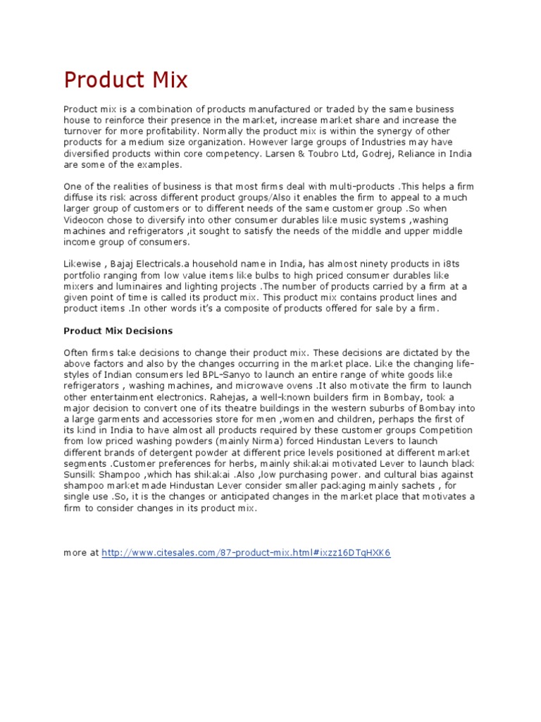 Understanding Product Mix Strategies | PDF | Marketing | Sales