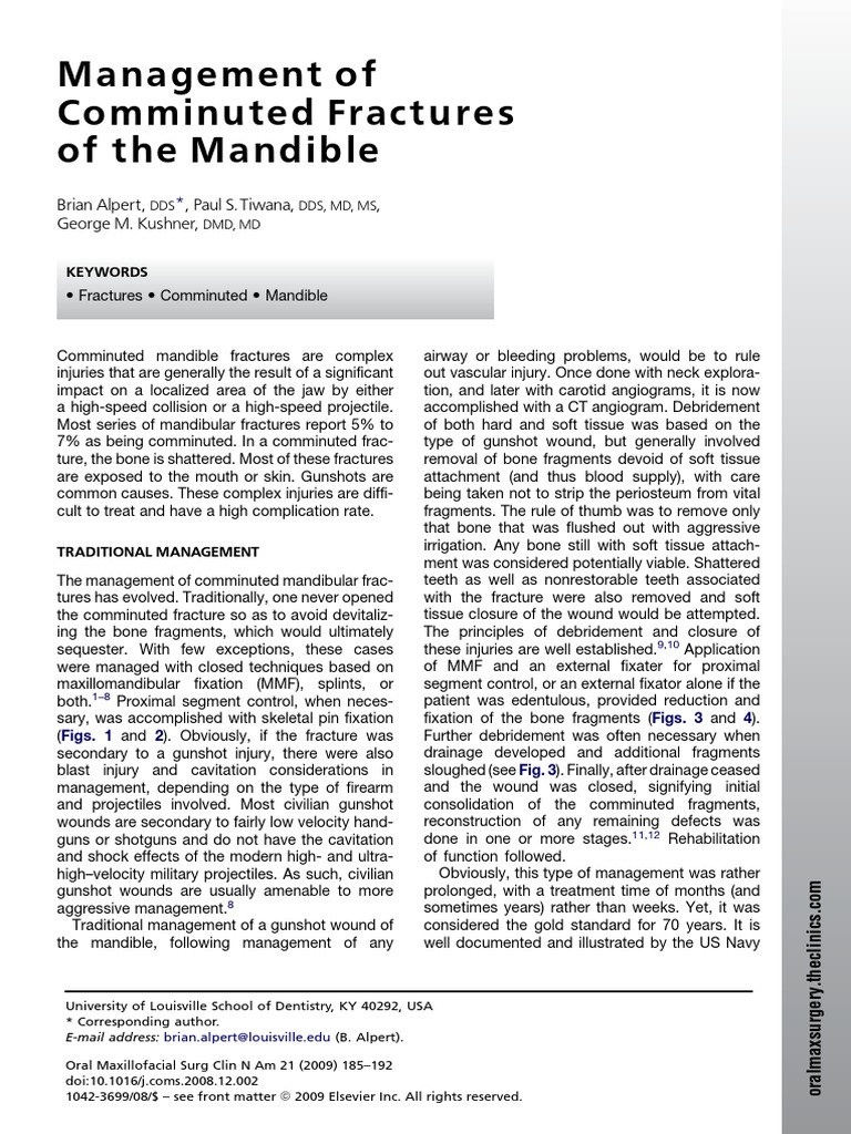 Management of Comminuted Fractures The Mandible | PDF | Surgical ...