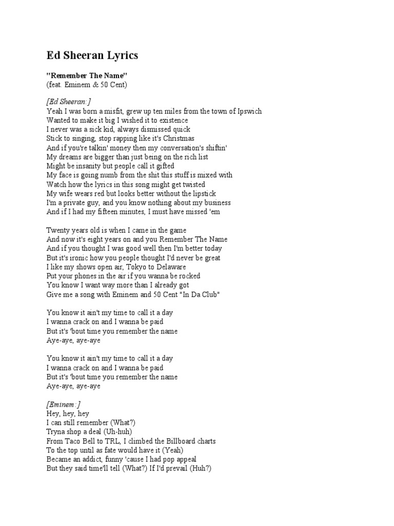 Remember The Name Lyrics | PDF | Popular Music | African American Music