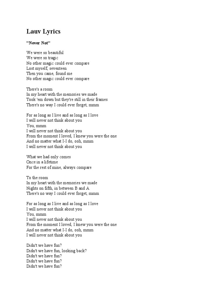 Never Not - Lauv Lyrics | PDF