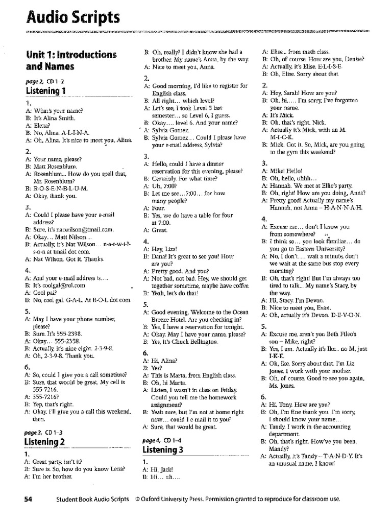 Basic Listening Key Unit 1 4