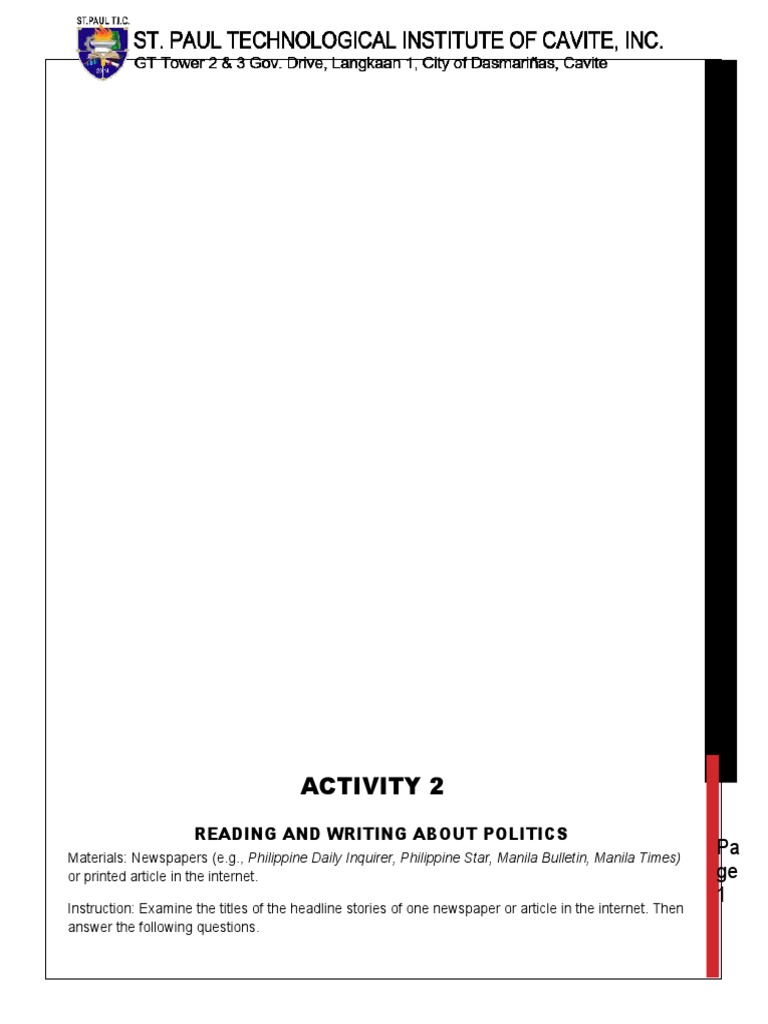 Activity 1 | PDF | Newspapers | Communication