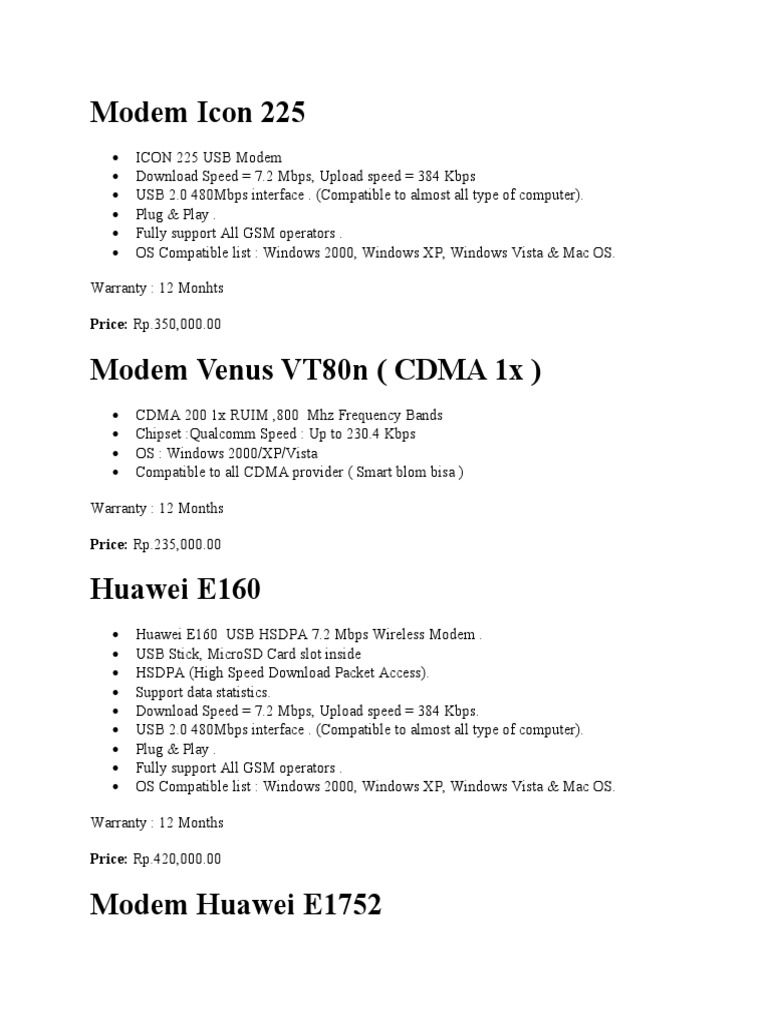 Modem Icon 225: Price: Rp.350,000.00 | PDF | Microsoft Windows.