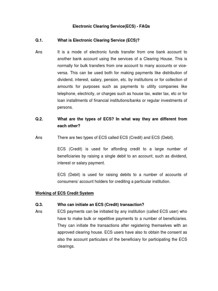Ecs English | PDF | Clearing (Finance) | Debits And Credits