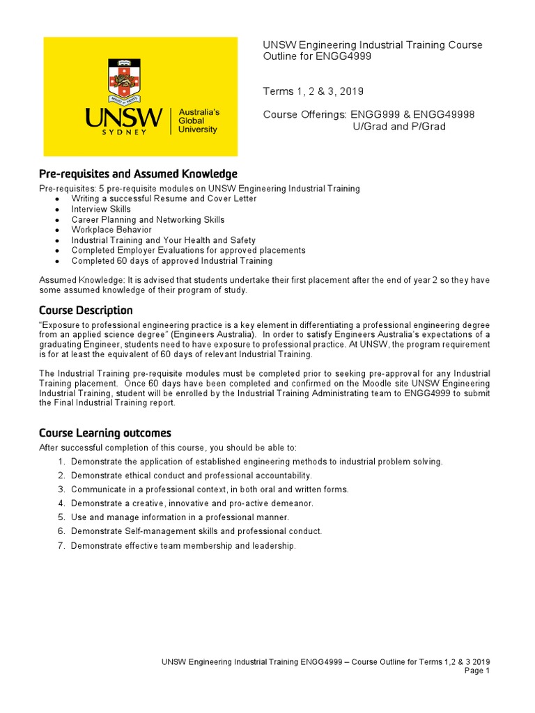ENGG4999 Industrial Training Course Outline | PDF | Engineering ...