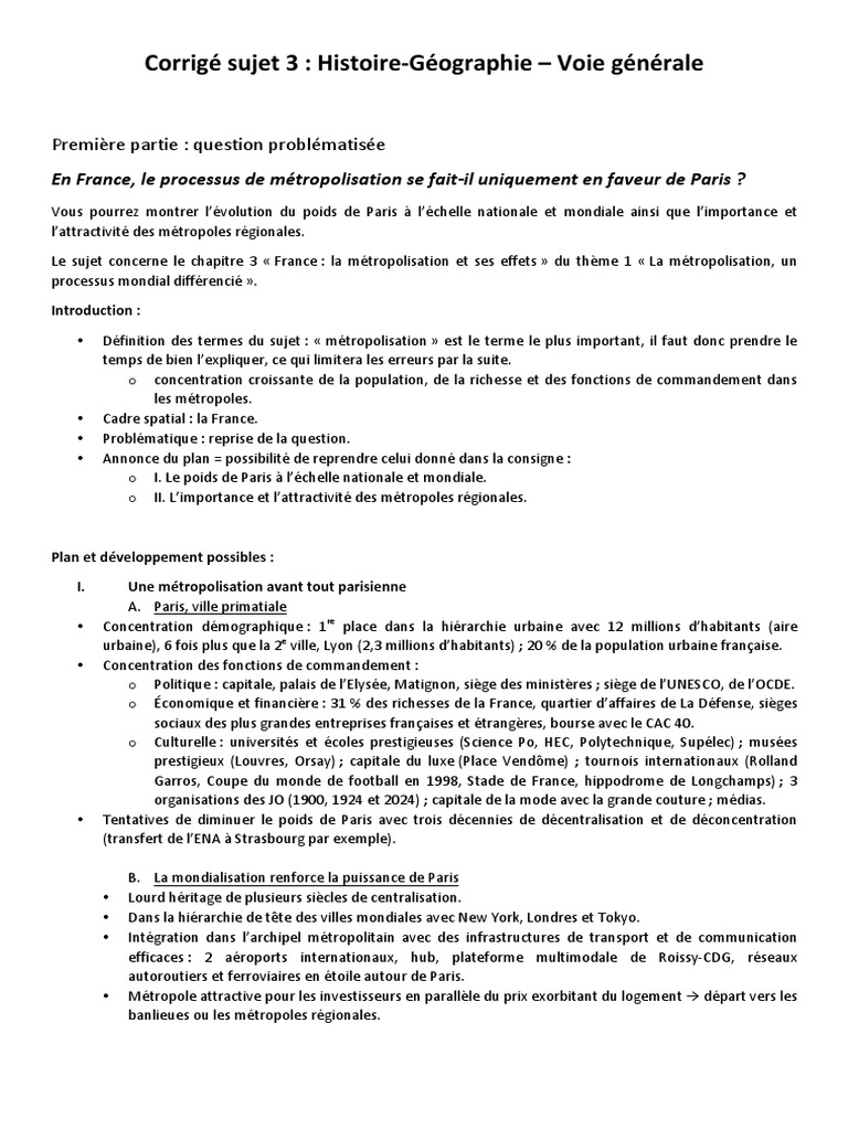 Sujet Histoire Brevet 2022 Fuite Pdf Correction Histoire Geo Voie G Sujet3 | PDF | Paris | République