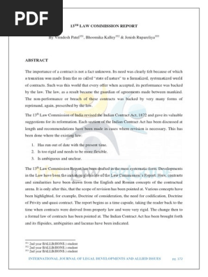Contract law analysis on 13th law commission report