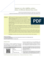 Effect of Denture Cleansers On Color Stability, Surface Roughness, and Hardness of Different Denture Base Resins