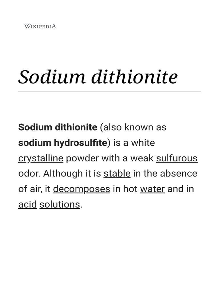 Sodium Dithionite Wikipedia PDF PDF Sets Of Chemical Elements Atoms