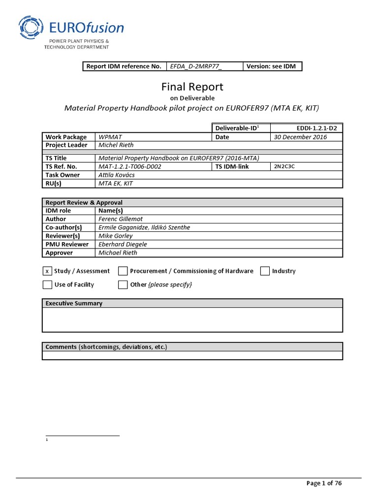 EUROFER97 Material Property Handbook | PDF | Deformation (Engineering ...