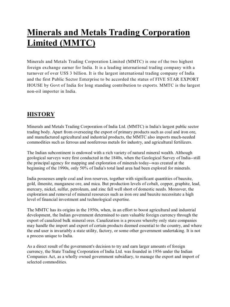 MMTC | PDF | Metals | Economies